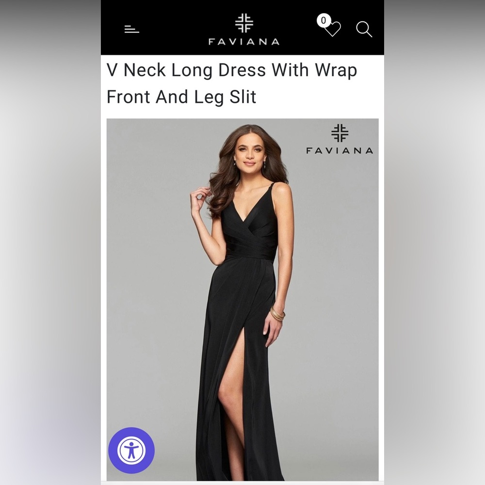 Faviana V neck long dress with wrap front and leg slit